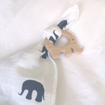 Load image into Gallery viewer, Organic Mortimer Elephant Muslin Comforter With Wooden Teether
