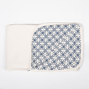 L&M Snuggle Jersey Baby Blanket - Cream/ Navy
