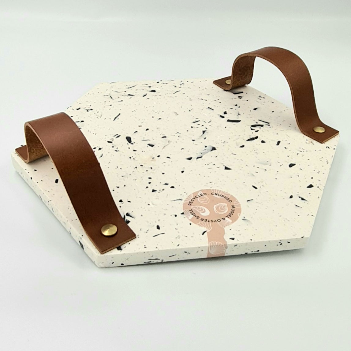 Heaxagonal Tray With Natural Leather Straps