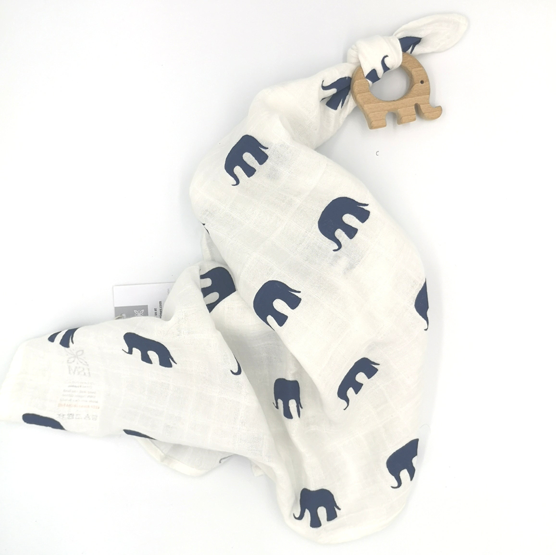 Organic Mortimer Elephant Muslin Comforter With Wooden Teether