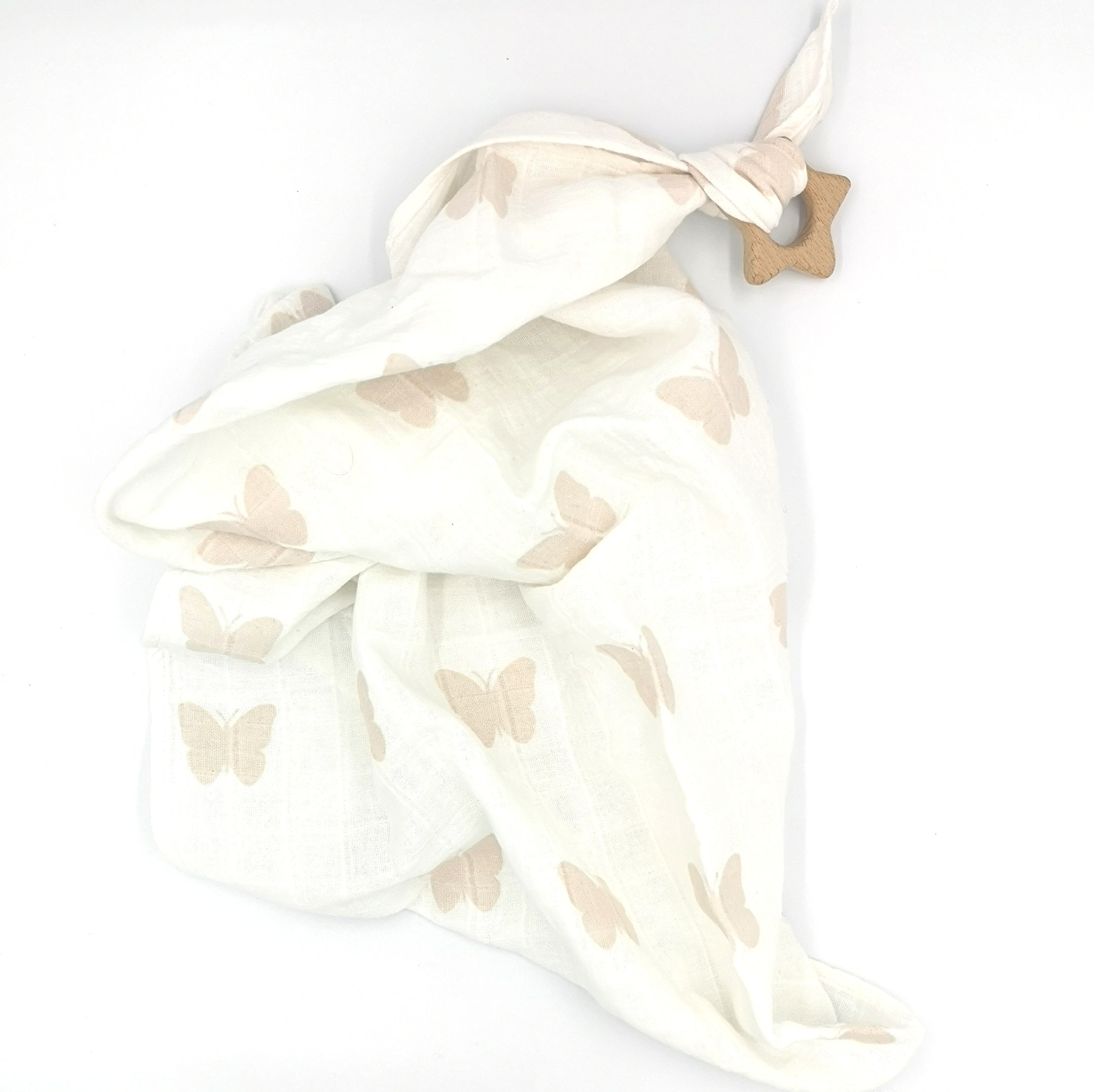 Organic Muslin Lily Butterfly Comforter With Wooden Teether
