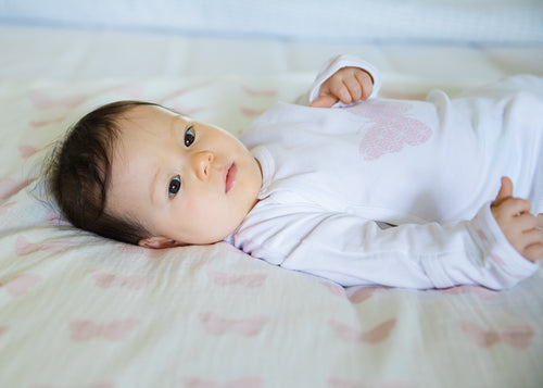 Organic Muslin Swaddle - Lily Butterfly Print Soft Pink