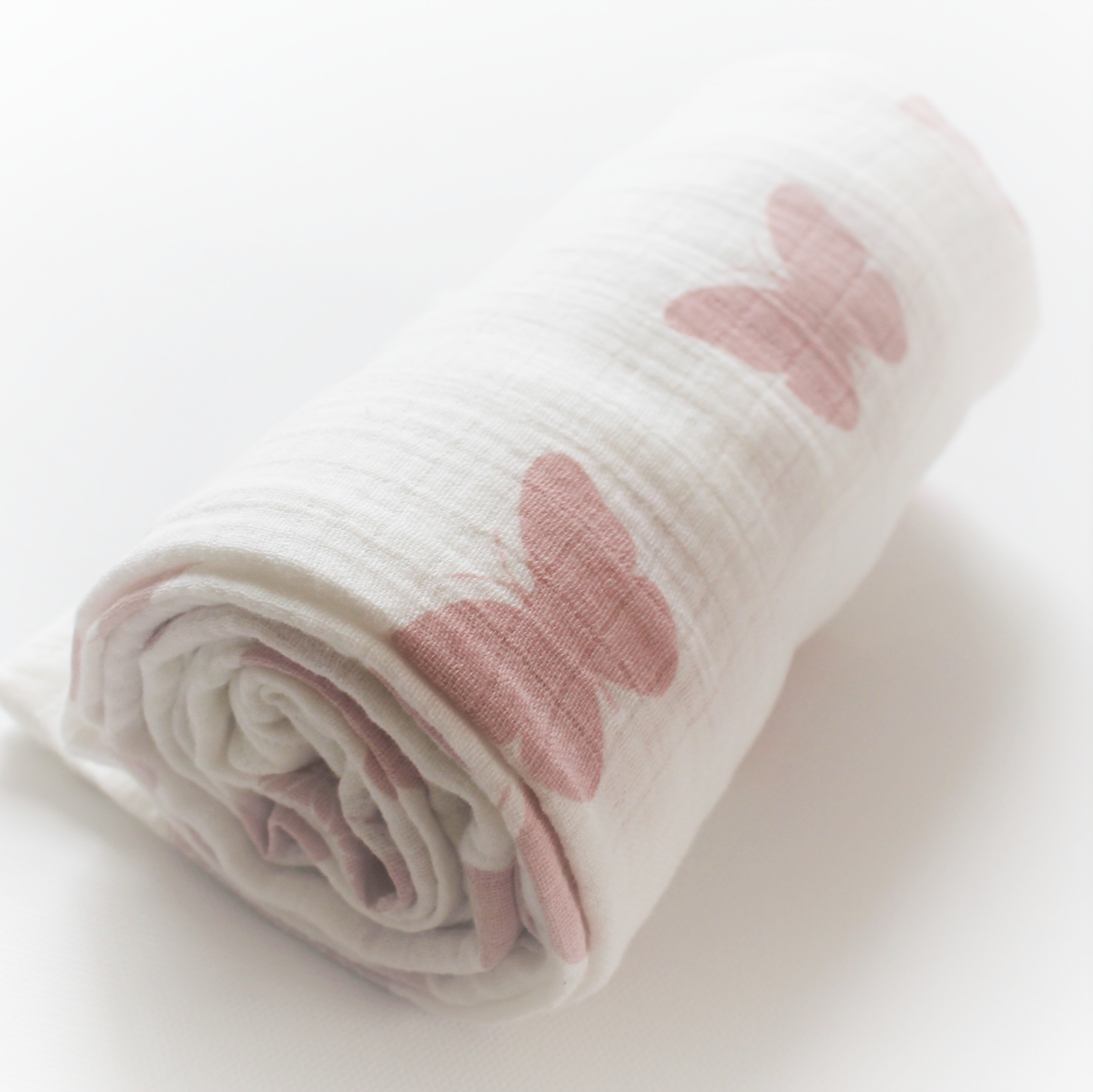 Organic Muslin Swaddle - Lily Butterfly Print Soft Pink