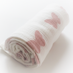Load image into Gallery viewer, Organic Muslin Swaddle - Lily Butterfly Print Soft Pink
