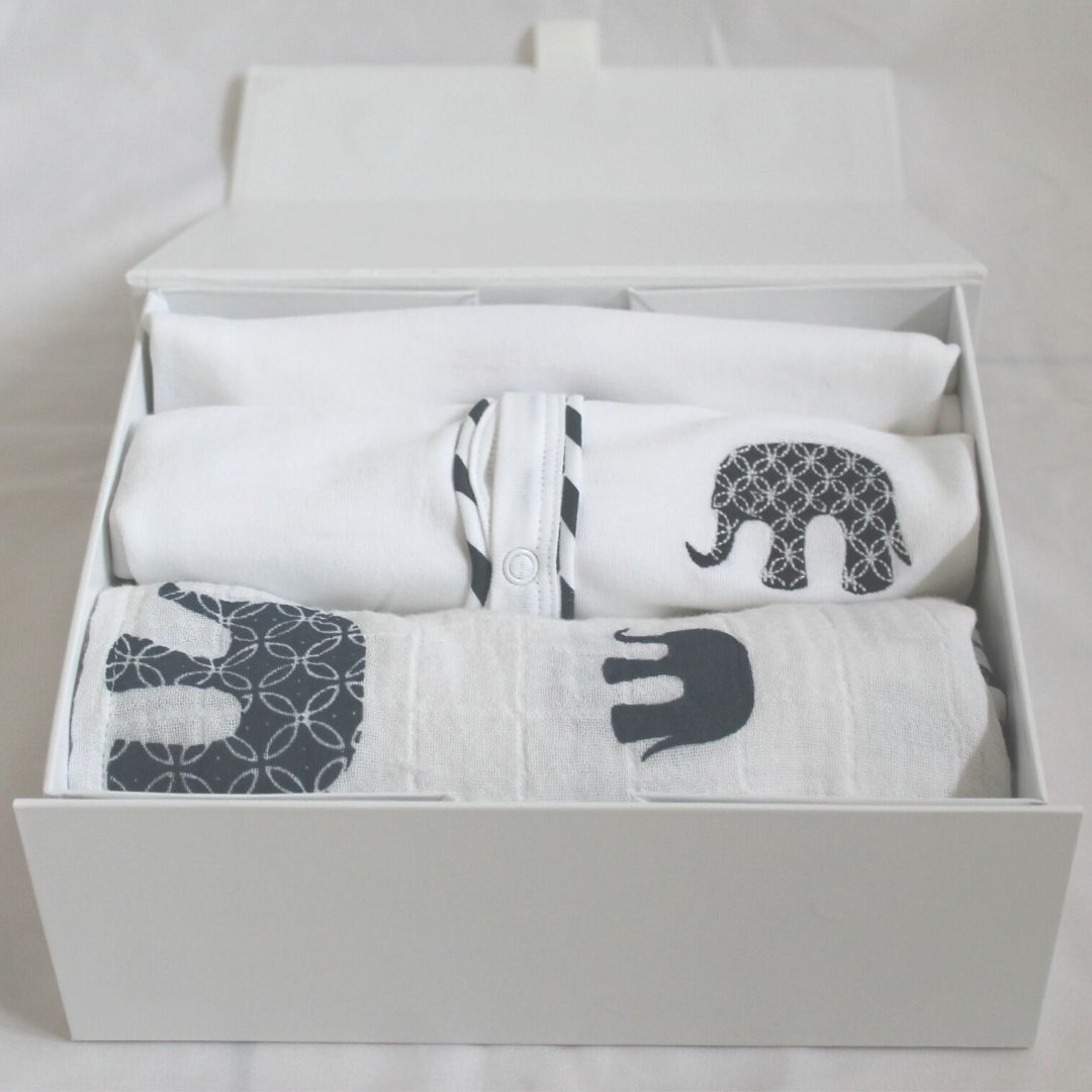 White and Navy Newborn Gift Box